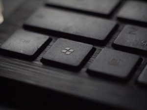 Windows 10 black laptop computer keyboard in closeup photo